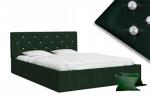 Luxusná manželská posteľ CRYSTAL tmavo zelená 140x200 s dreveným roštom