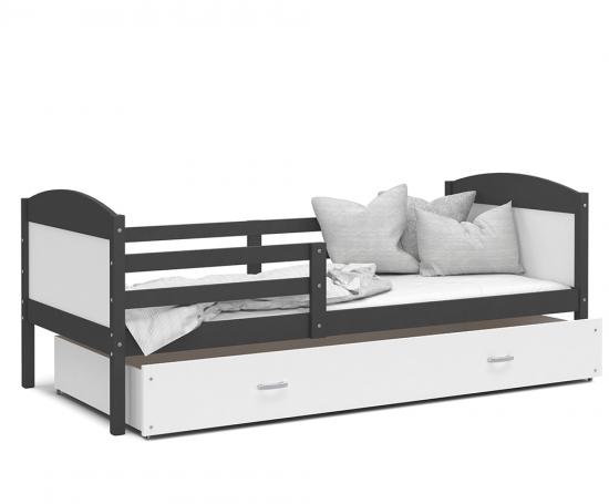 Detská jednolôžková posteľ MATYAS P 160x80 cm SIVÁ-BIELA
