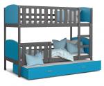 Detská poschodová posteľ TAMI 3 90x200 cm so šedou konštrukciou v modrej farbe s prístelkou