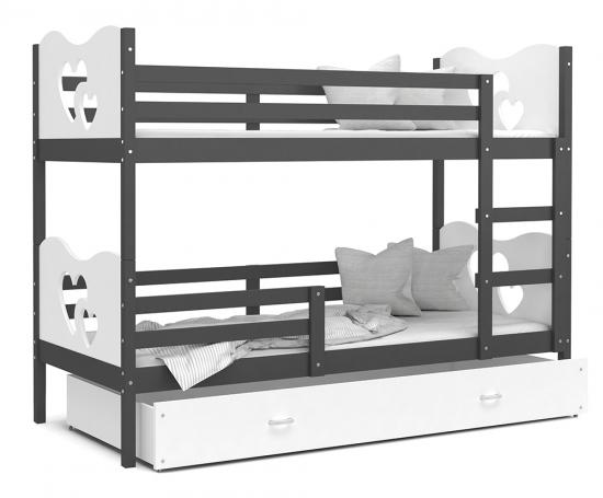Detská poschodová posteľ MAX 190x80cm SIVÁ-BIELA